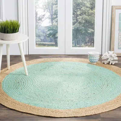 Safavieh Natural Fiber Hand Made Area Rug, Aqua / Natural Bohemian Style Non-shedding In Green