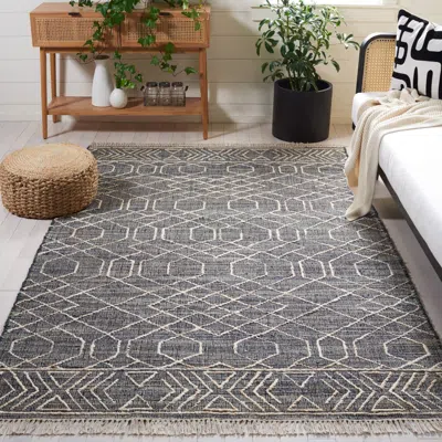 Safavieh Natural Fiber Hand Made Area Rug, Black / Ivory Bohemian Style Non-shedding In Gray