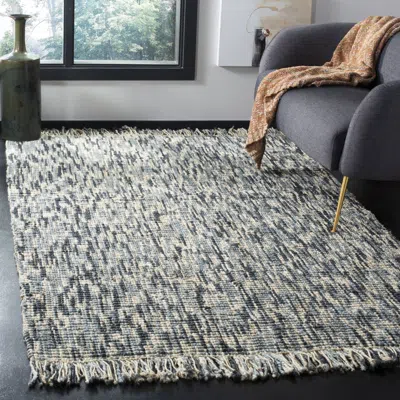 Safavieh Natural Fiber Hand Made Area Rug, Blue / Ivory Contemporary Style Non-shedding In Gray