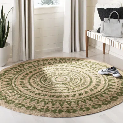 Safavieh Natural Fiber Hand Made Area Rug, Green / Natural Bohemian Style Non-shedding In Neutral