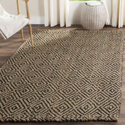 Safavieh Natural Fiber Hand Made Area Rug, Natural / Black Solid / Tonal Style Non-shedding In Brown
