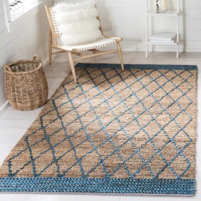 Safavieh Natural Fiber Hand Made Area Rug, Natural / Navy Bohemian Style Non-shedding In Blue