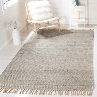 Safavieh Natural Fiber Hand Made Area Rug, Natural / Teal Solid / Tonal Style Non-shedding In Gray