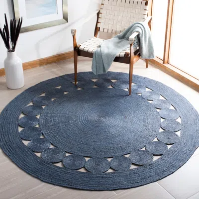 Safavieh Natural Fiber Hand Made Area Rug, Navy Country Floral Style Non-shedding In Blue