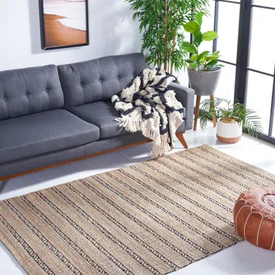 Safavieh Natural Fiber Machine Made Area Rug, Black / Natural Bohemian Style Easy Care In Brown