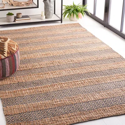 Safavieh Natural Fiber Machine Made Area Rug, Charcoal / Natural Bohemian Style Easy Care In Brown