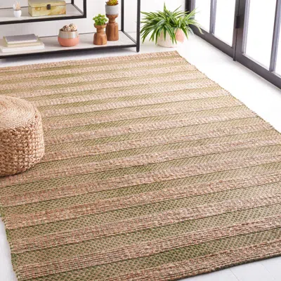 Safavieh Natural Fiber Machine Made Area Rug, Green / Natural Contemporary Style Easy Care In Brown