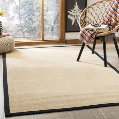 Safavieh Natural Fiber Machine Made Area Rug, Maize / Black Solid / Tonal Style Easy Care In Neutral