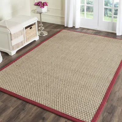 Safavieh Natural Fiber Machine Made Area Rug, Natural / Burgundy Red Natural Fiber Style Easy Care In Multi