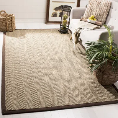 Safavieh Natural Fiber Machine Made Area Rug, Natural / Dark Brown Solid / Tonal Style Easy Care