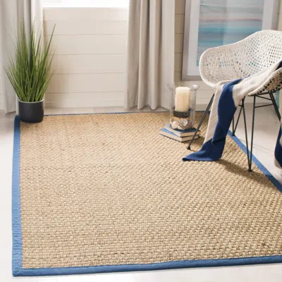 Safavieh Natural Fiber Machine Made Area Rug, Natural / Light Navy Natural Fiber Style Easy Care In Brown