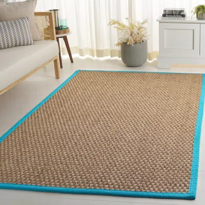 Safavieh Natural Fiber Machine Made Area Rug, Natural / Turquoise Natural Fiber Style Easy Care In Brown