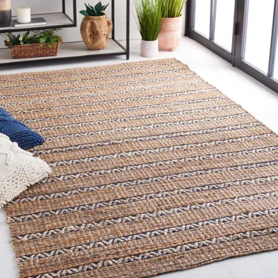 Safavieh Natural Fiber Machine Made Area Rug, Navy / Natural Bohemian Style Easy Care In Brown