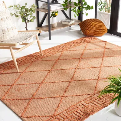 Safavieh Natural Fiber Machine Made Area Rug, Orange / Natural Contemporary Style Easy Care In Brown