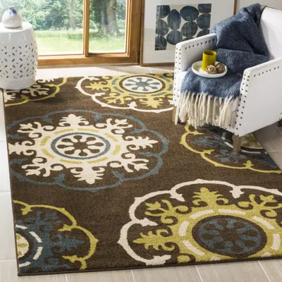 Safavieh Newbury Machine Made Area Rug, Brown / Green Contemporary Style Easy Care