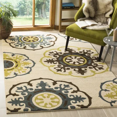 Safavieh Newbury Machine Made Area Rug, Ivory / Blue Contemporary Style Easy Care In Multi