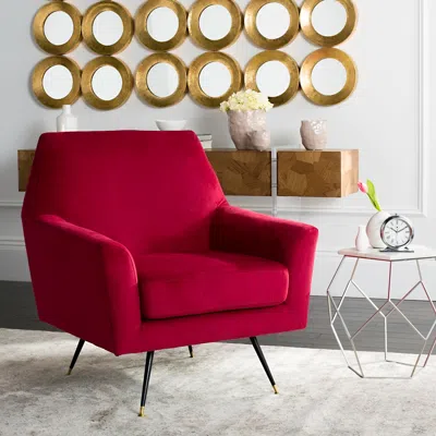 Safavieh Nynette Velvet Retro Mid Century Accent Chair In Red