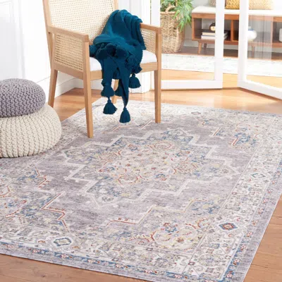 Safavieh Olympia Machine Made Area Rug, Dark Grey / Beige Traditional Style Easy Care In Blue