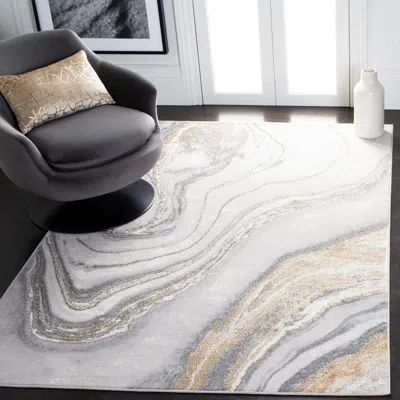 Safavieh Orchard Machine Made Area Rug, Grey / Gold Contemporary Style Easy Care In Gray