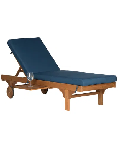 Safavieh Outdoor Chaise Lounge Chair With Side Table In Blue