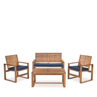 Safavieh Ozark 4 Piece Outdoor Living Set In Navy