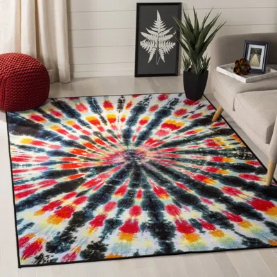 Safavieh Paint Brush Non-slip Machine Washable Area Rug, Black / Coral Bohemian Style Easy Care In Multi