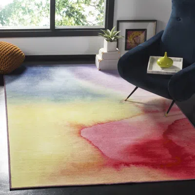 Safavieh Paint Brush Non-slip Machine Washable Area Rug, Fuchsia / Yellow Contemporary Style Easy Care In Multi