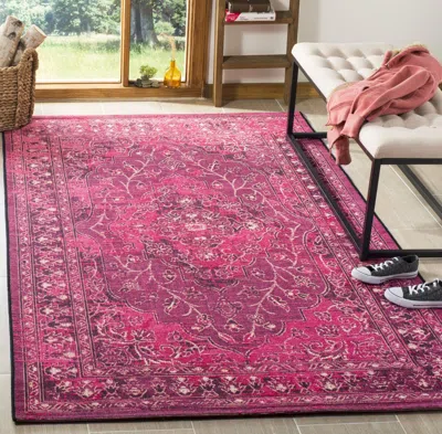Safavieh Palazzo Machine Made Area Rug, Fuchsia / Black Traditional Style Easy Care In Pink