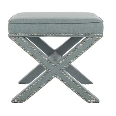 Safavieh Palmer Nailhead Trim Footstool In Blue