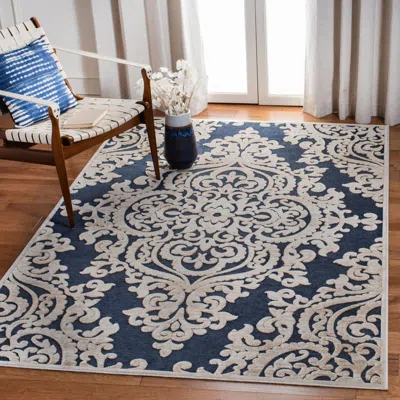 Safavieh Paradise Machine Made Area Rug, Stone / Navy Traditional Style Easy Care In Blue