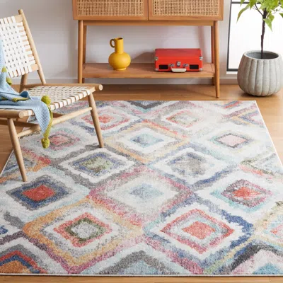 Safavieh Phoenix Machine Made Area Rug, Blue / Red Bohemian Style Easy Care In Multi