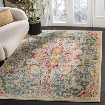 Safavieh Phoenix Machine Made Area Rug, Blue / Yellow Bohemian Style Easy Care In Multi