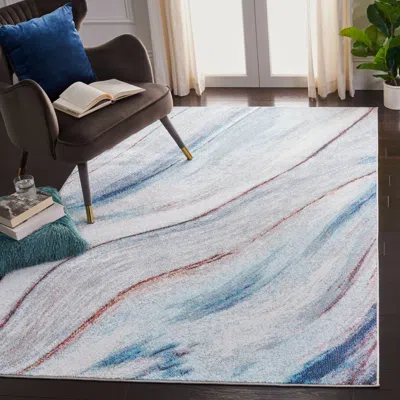 Safavieh Phoenix Machine Made Area Rug, Ivory / Blue Contemporary Style Easy Care In White