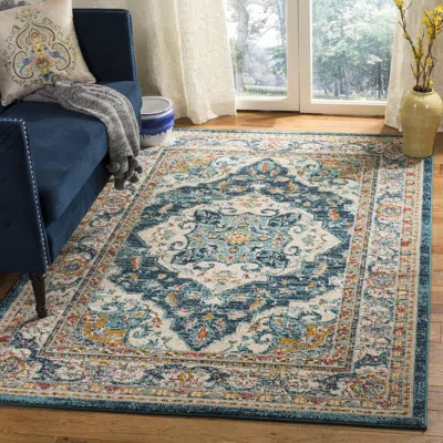 Safavieh Phoenix Machine Made Area Rug, Ivory / Blue Traditional Style Easy Care In Multi