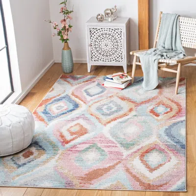 Safavieh Phoenix Machine Made Area Rug, Light Blue / Pink Bohemian Style Easy Care In Multi