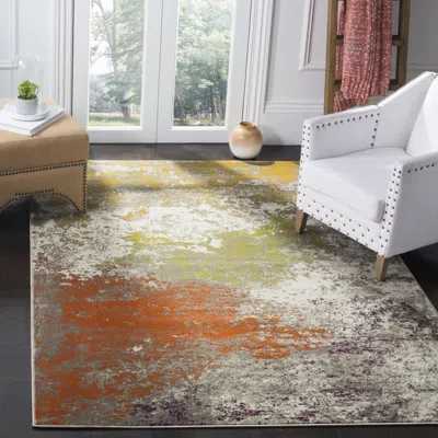 Safavieh Porcello Machine Made Area Rug, Grey / Orange Contemporary Style Easy Care In Multi