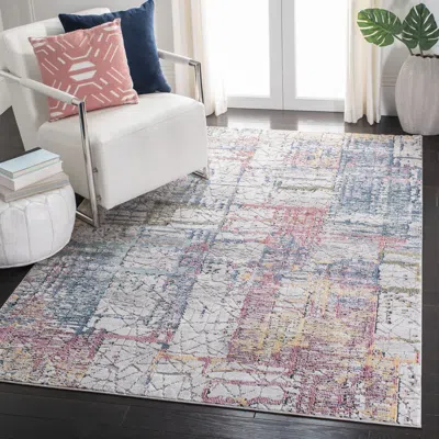 Safavieh Porcello Machine Made Area Rug, Ivory / Blue Contemporary Style Easy Care In Gray