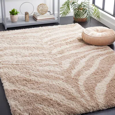 Safavieh Portofino Shag Machine Made Area Rug, Ivory / Beige Shag / Flokati Style Easy Care In Nude