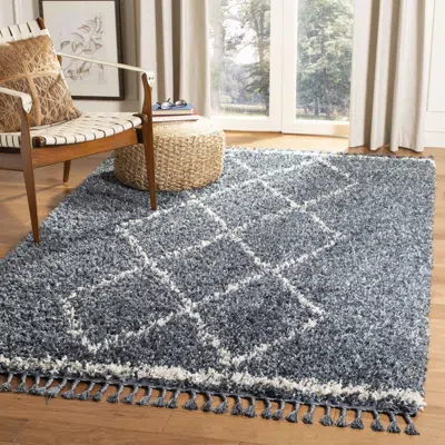 Safavieh Pro Lux Shag Machine Made Area Rug, Blue / Creme Shag / Flokati Style Easy Care In Neutral