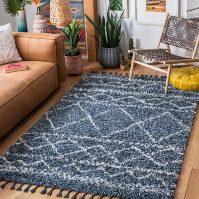 Safavieh Pro Lux Shag Machine Made Area Rug, Blue / Ivory Shag Flokati Style Easy Care