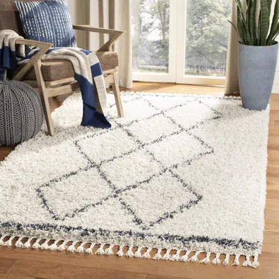 Safavieh Pro Lux Shag Machine Made Area Rug, Cream / Blue Shag / Flokati Style Easy Care In Neutral