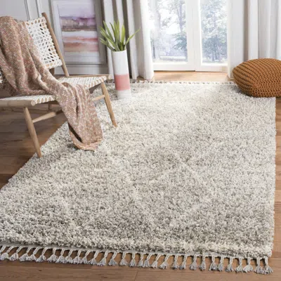 Safavieh Pro Lux Shag Machine Made Area Rug, Grey / Cream Shag / Flokati Style Easy Care In Gray