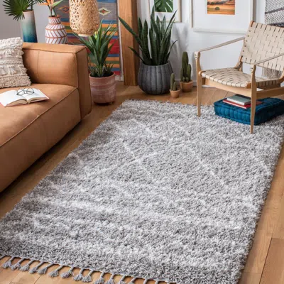 Safavieh Pro Lux Shag Machine Made Area Rug, Grey / Ivory Shag / Flokati Style Easy Care In Gray