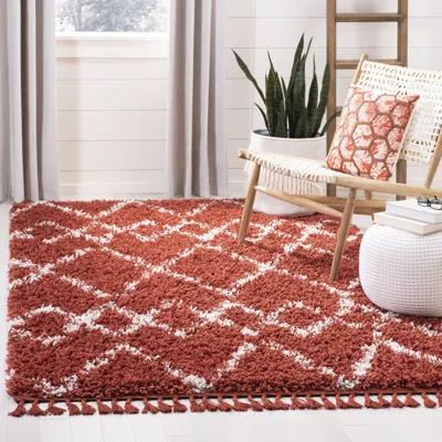 Safavieh Pro Lux Shag Machine Made Area Rug, Rust / Creme Moroccan Style Easy Care In Brown