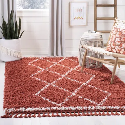 SAFAVIEH PRO LUX SHAG MACHINE MADE AREA RUG, RUST / CREME SHAG / FLOKATI STYLE EASY CARE