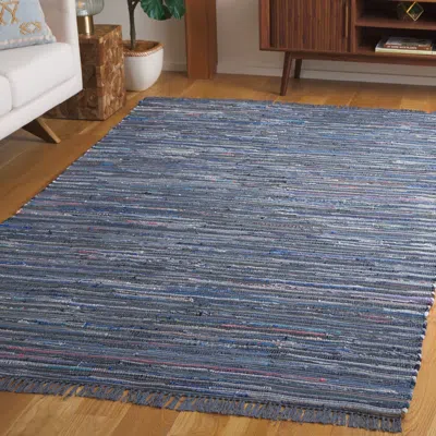 Safavieh Rag Rug Hand Made Area Rug, Ink / Multi Bohemian Style Non-shedding In Blue