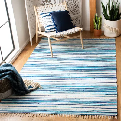 Safavieh Rag Rug Hand Made Area Rug, Ivory / Blue Contemporary Style Non-shedding