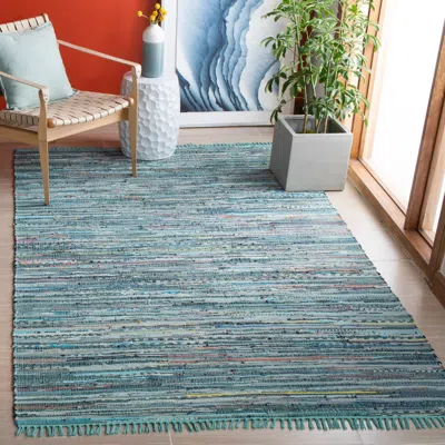 Safavieh Rag Rug Hand Made Area Rug, Turquoise / Multi Bohemian Style Non-shedding