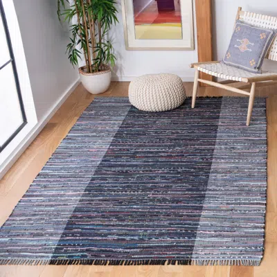 Safavieh Rag Rug Machine Made Area Rug, Grey / Black Bohemian Style Easy Care In Gray