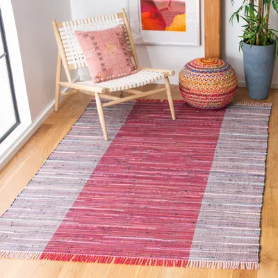 Safavieh Rag Rug Machine Made Area Rug, Red / Grey Bohemian Style Easy Care In Pink